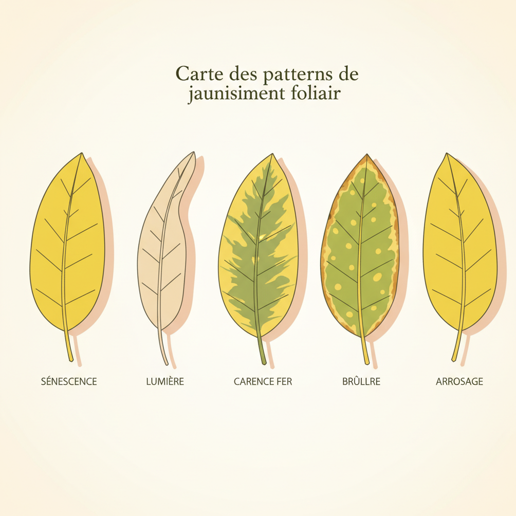 Six patterns de jaunissement foliaire — guide diagnostic TropiTag