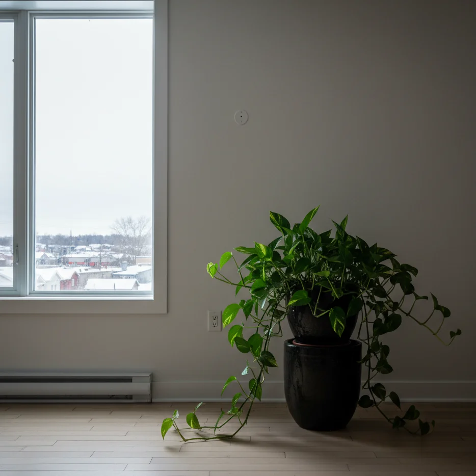 Plante tropicale tolérante à l'ombre dans une pièce sombre sans lumière directe