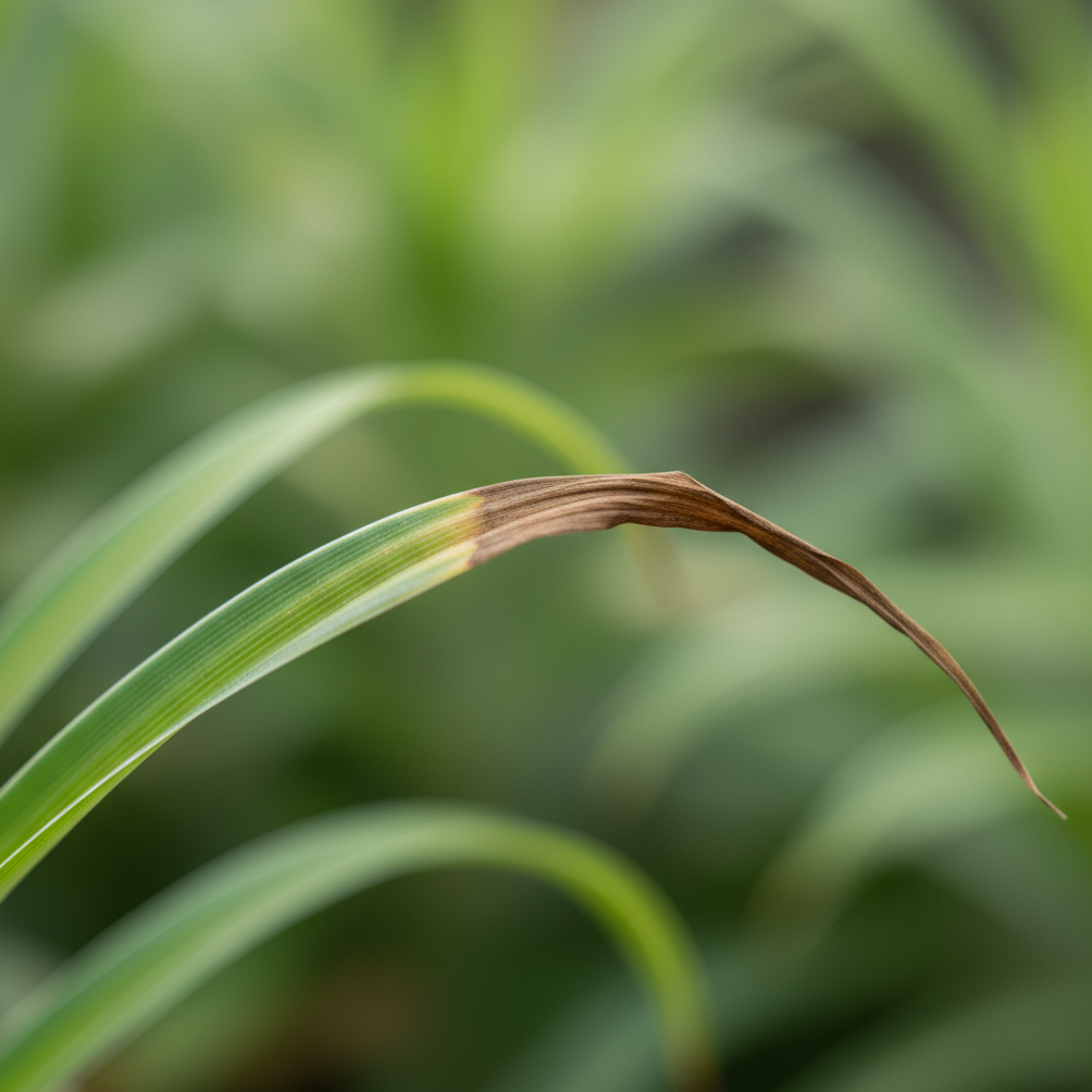 Gros plan sur des pointes de feuilles brunes et sèches sur une plante d'intérieur