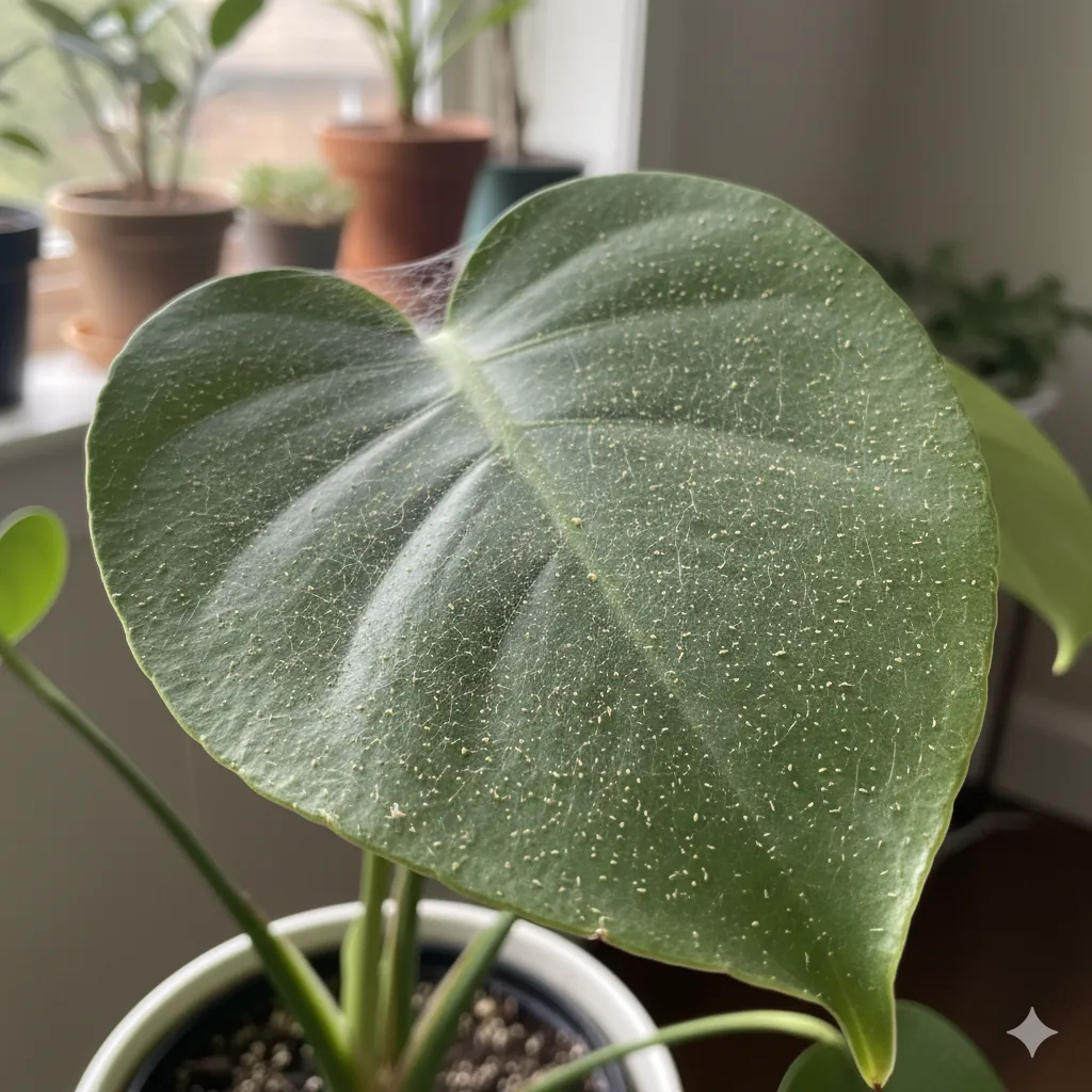 Acariens sur feuille de plante tropicale