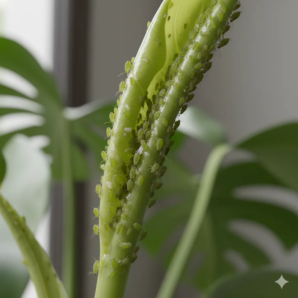 Vue macro de pucerons — petits insectes mous verts ou noirs