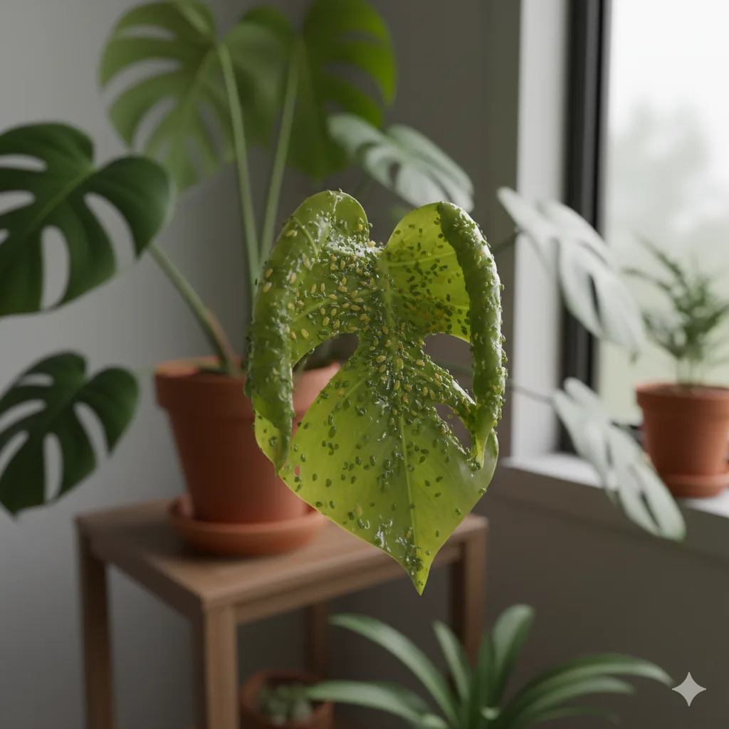 Pucerons sur nouvelles pousses de plante d'intérieur