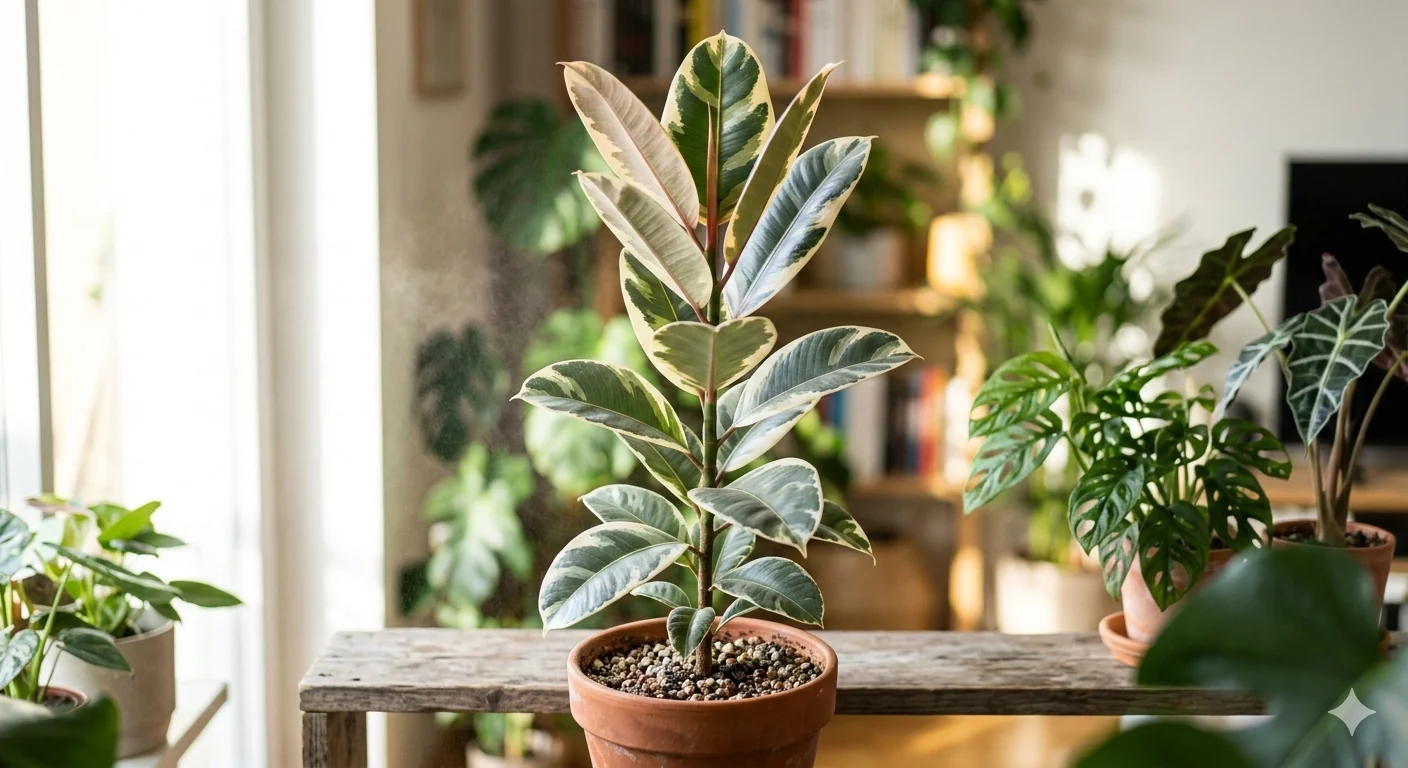 Rubber Plant 'Tineke' (Ficus Elastica Tineke)